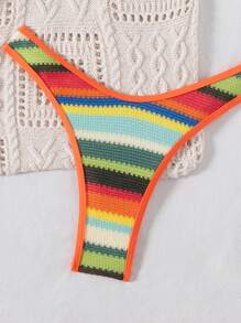 Swim Vcay Women's Crochet Bohemian Multicolor Mesh Trim Triangle Top Backless Two Pieces Bikini Swimsuit, Fashion Party Sexy Split Swimwear For Beach Holiday Summer - Multicolor - View 3