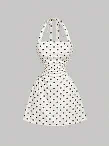 SHEIN MOD 女式圆点图案挂脖迷你连衣裙 - 彩色 - 查看 1