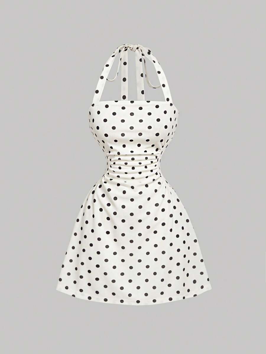 SHEIN MOD 女式圆点图案挂脖迷你连衣裙 - 彩色 - 查看 1