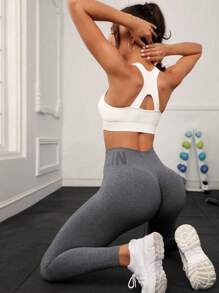 Easithlete Quần legging thể thao cạp rộng tập yoga cho nữ - Màu Xám nhạt - Xem 2