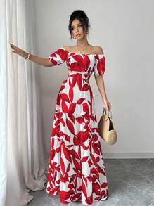 Breezaya Casual - Váy hở vai nơ sau lưng cho kỳ nghỉ giản dị - Đỏ - Xem 4