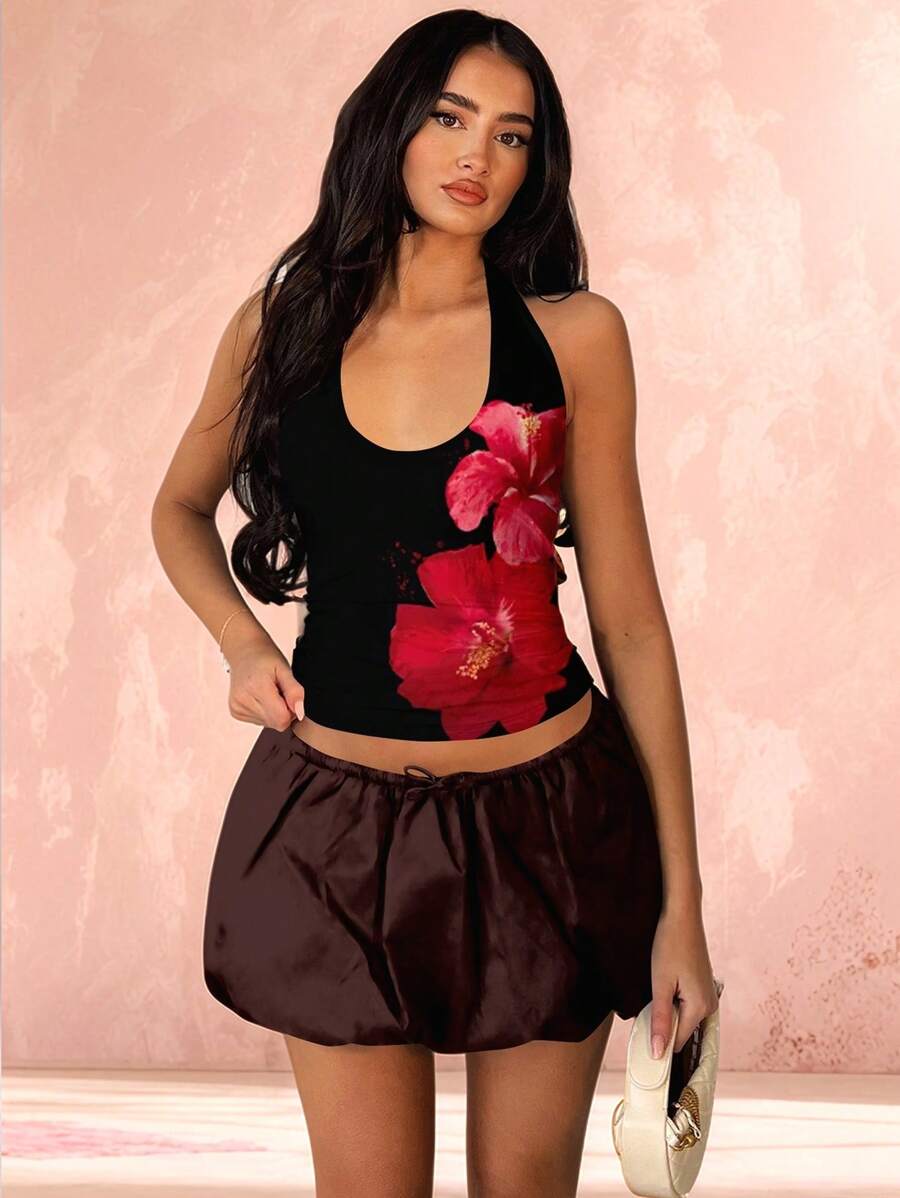 SHEIN BAE 女士图案T恤 / 女士夏季背心 / 短款背心 / 可爱上衣 / 印花衬衫 / 度假衬衫 / 夏季上衣 / 图案T恤 / 上衣 - 白色 - 查看 1