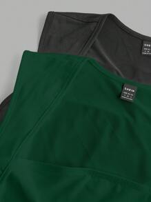 SHEIN EZwear Two-Piece Set Charcoal Green Knit Women's Basic Slim Fit Tank Top