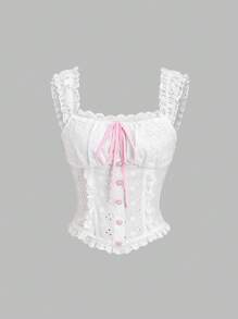 Sweetra Women's New Fashion Sexy Lace Trim Sweet Flattering Dual-Wear Blouse Top - White - View 3