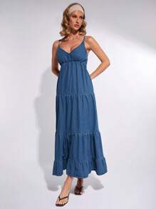 COSMINA 女士优雅节日牛仔吊带连衣裙，春夏