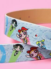 THE POWERPUFF GIRLS X SHEIN 1 件女式可爱卡通花朵、泡泡、金凤花图案腰带，带扣 - 彩色 - 查看 2