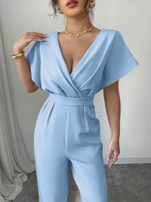 Selianne Women's Pleated Waist Casual Jumpsuit, Minimalist Design, Suitable For Summer - Blue - View 4