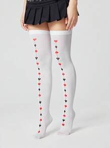 ROMWE Goth 1 par de medias por encima de la rodilla para mujer a lunares negros y rojos, para todas las temporadas