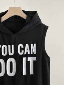 SHEIN Leap Crew Black Casual Sleeveless Top For Teen Boys, Sporty Street Punk Rock Preppy For Everyday Wear, Party, Music Festival, Suitable For Spring & Summer