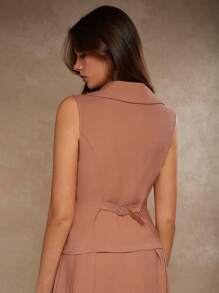 COSMINA Damen Einfarbige Ärmellose Weste mit Kragen und Knopfleiste, Lässig