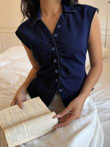 SHEIN ICON Blusa vaquera sin mangas para mujer, de estilo casual y ajustada, en color azul