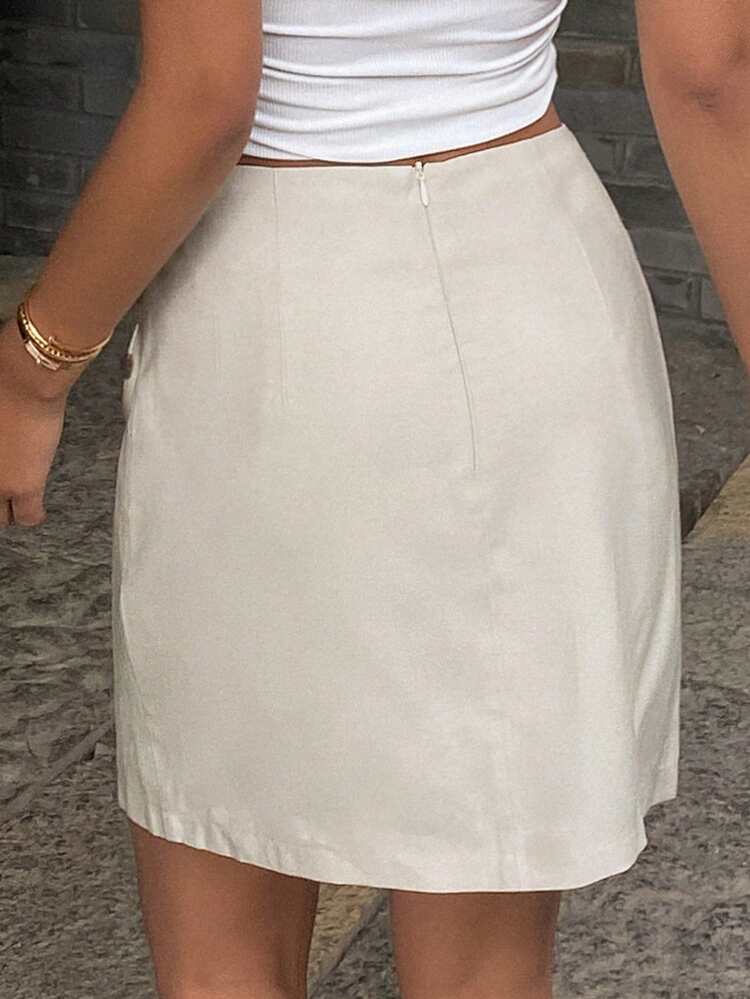 Fringe Trim Straight Hem Casual Vacation Skirt For Women,Pencil Skirt Linen Fall Skirts