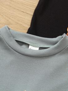 SHEIN Elladie kids 4pcs/Set Girls' Casual Solid Color Short Sleeve T-Shirt, Summer Summer Holiday - Multicolor - View 4