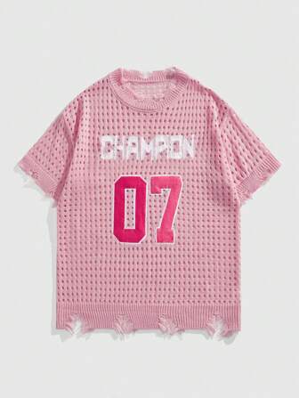 Anime Men's Hollow Ripped Knit Short Sleeve Sweater