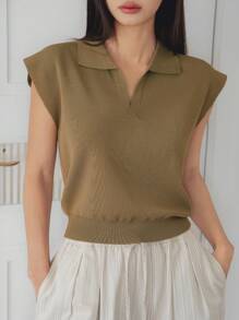 Dazy-Less Business Casual Short Sleeve Pullover Knit Sweater For Women Old Money Style