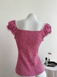 Elamini Áo sơ mi cổ vuông rút dây eo bằng vải chiffon tối giản giản dị dành cho nữ, phong cách kỳ nghỉ - Nhiều màu - Xem 2