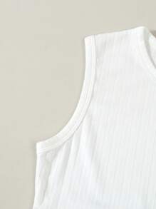 2pcs Girls Fashionable White Ribbed Cropped Tank Top & Ripped Denim Long Pants Set - Multicolor - View 4