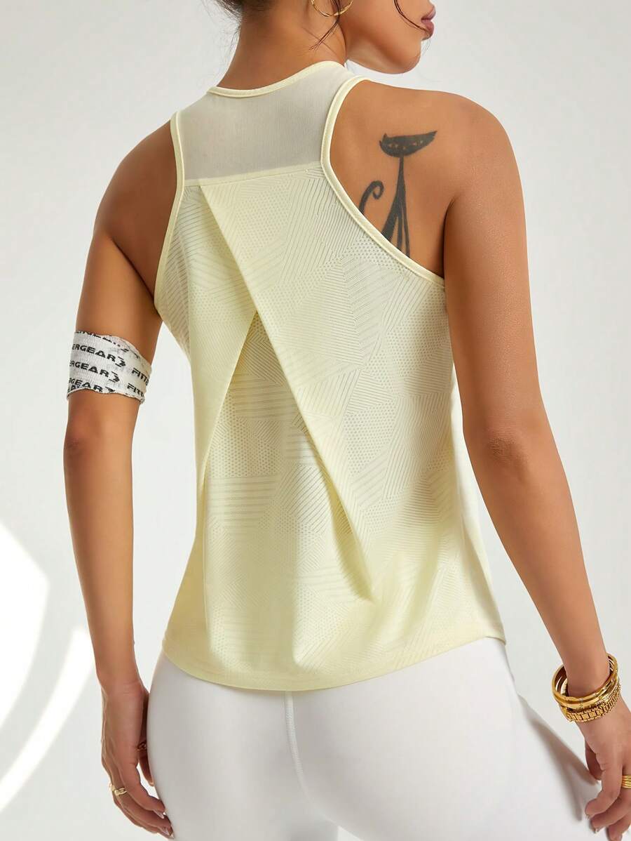 Easithlete Áo ba lỗ tập yoga thể thao lưới chắp vá dành cho nữ - Màu vàng - Xem 1