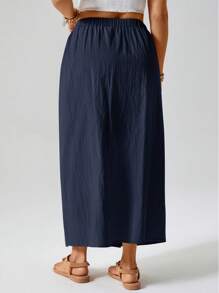 Freevana Váy midi dài vừa phải có khoen chữ O trang trí cho nữ cỡ lớn, phong cách phương Tây Boho Bohemian thập niên 90, mùa hè, kín đáo, vừa vặn với Ibiza, váy dự tiệc mùa xuân Old Money - Màu xanh hải quân - Xem 2