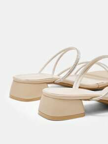 CUCCOO CURVES New Arrival Elegant Wide Fit Crystal Embellished Sandals - Apricot - View 8