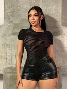 SHEIN SXY Body de mujer de color liso de manga corta con cuello redondo, moda minimalista