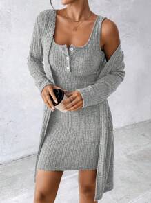 EMERY ROSE 1 Set Women Sexy Blue Two Pieces Dress, Autumn/Winter