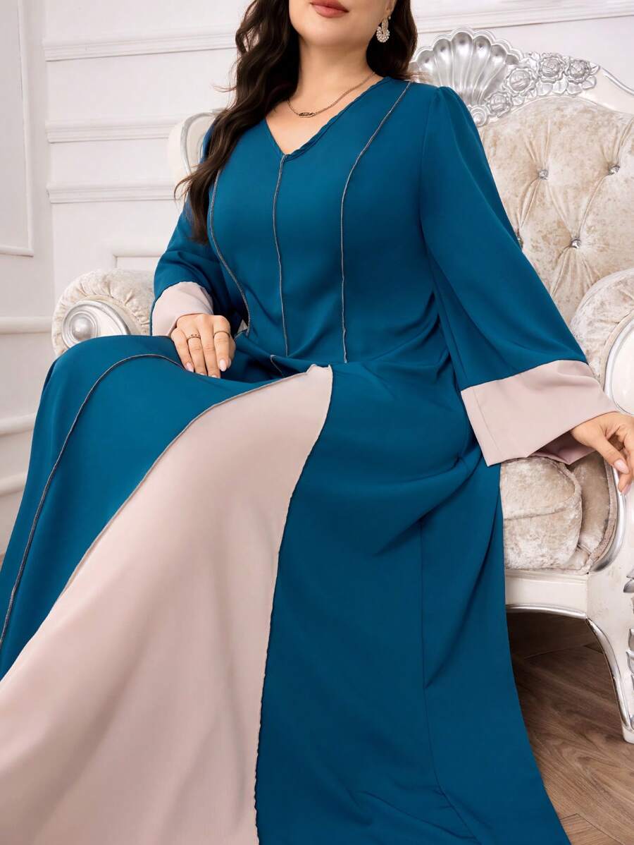 Al Najma Plus Size Women Arabic Style Minimalist Casual Dress, Suitable For Summer, Modest - Blue - View 1