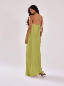 MUSERA Đầm maxi xếp ly dáng rộng, kiểu quây ngực, thích hợp cho kỳ nghỉ hè, lễ tốt nghiệp, dạ hội, dự tiệc cưới ở Ibiza, đi biển, mùa thu, buổi tối hẹn hò, thanh lịch, đầm dài mùa thu. - Màu xanh Ô liu - Xem 3