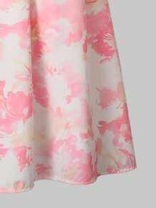 女童两件套花卉印花露背上衣和裙子套装，度假乡村甜美风格 - 粉色 - 查看 5