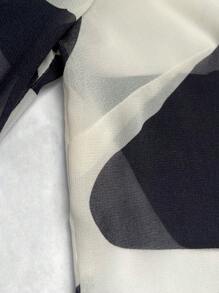 INAWLY 女士优雅几何印花灯笼袖衬衫，春夏 - 深灰色 - 查看 4