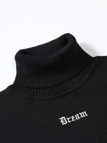 Manfinity Homme Men's Casual Black Knitwear Sweater: High Neck Long Sleeve Rib-Knit Detail And Regular Fit For Everyday Comfort - Black - View 6