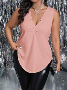 SHEIN Clasi Women's Versatile Ruched Floral Collar Knitted Tank Top - Pink - View 1