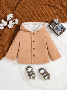 SHEIN Đứa bé trai Túi Kép Lót Teddy Áo trùm đầu - Màu Khaki - Xem 5