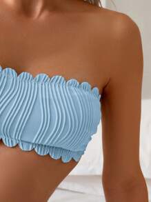 SHEIN Swim 2 pezzi/set costume da bagno bikini a fascia tinta unita con decorazione a conchiglia e laccio sul retro, per donne, adatto per l'estate e la spiaggia
