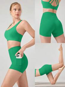 GLOWMODE Quần short đạp xe chống trượt FeatherFit™ 4.3" Không đường may phía trước, tác động thấp, chạy bộ, tập luyện mùa hè - màu xanh lá - Xem 9