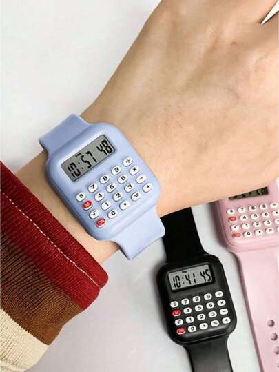 1pc Colorful Mini Watch Calculator Cute Creative 8-Digit Calculator Watch With Timer Back To School