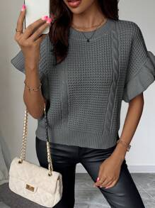 SHEIN Unity Chaleco de punto con volantes y color liso informal y sencillo - Gris - Ver 3