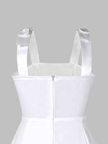 Vestido tubo de encaje blanco elegante y lindo con tirantes finos para niñas preadolescentes para uso diario, combinados con atuendos a juego entre madre e hija (2 piezas vendidas por separado)