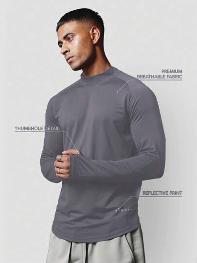 SUMWON Performance Athletic Long Sleeve Training Top Moisture Wicking Compression Fit Workout Shirt Athletic Base Layer Gym Running Sports Wear Thumb Holes