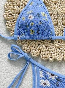 Swim Mod Set di bikini a triangolo con stampa floreale minuta blu MOD