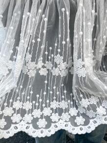 FRIFUL 女士花卉刺绣透明网眼裙，夏季 - 白色 - 查看 5