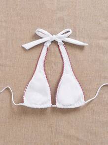 Swim Mod Deep V Neck Vintage Floral Print Halter Bikini Top For Summer Beach Vacation - Multicolor - View 2