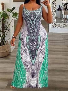 SHEIN Clasi Đầm Maxi In Kỹ Thuật Số Cỡ Lớn Cho Nữ - màu xanh lá - Xem 7