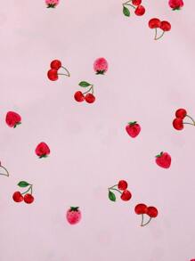 6pcs Girls Oversized Fruit Print Short Sleeve Top And Shorts Pajama Set, Loose And Comfortable Homewear