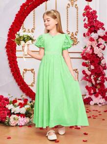 Kleinkind Mädchen A-Linie Kleid mit Spitzenkappärmeln und hoher Taille, süßer Prinzessinnenstil, weich und bequem