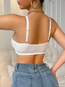 1pc Women Front Closure Lace Patchwork Wireless Lingerie Bra - White - View 2