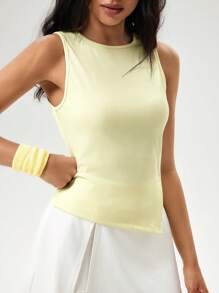 Hanevo 女士圆领铆钉运动休闲短款 T 恤 - 黃色 - 查看 4