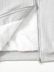 SHEIN 2pcs Tween Boys' Casual Textured Fabric Hoodie & Pants Set - Grey - View 5