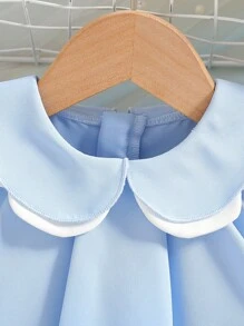 SHEIN 女婴泡泡袖双层彼得潘领 A 字裙。优质面料，A 字廓形。泡泡袖和双彼得潘领设计增添一丝俏皮和可爱。无论是日常穿着还是特殊场合，这款连衣裙都会让您的宝宝成为众人瞩目的焦点，是宝宝衣柜中必备的时尚单品。 - 藍色 - 查看 4