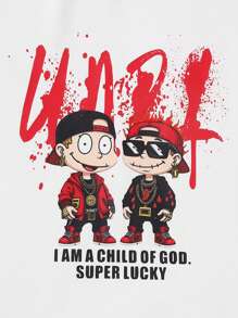 SHEIN 1 件青少年男童休闲图案 T 恤，动漫印花短袖 T 恤，夏季